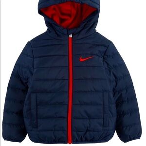 NEW! Nike Baby Puffer Full Zip Hooded Jacket Navy Blue/Red SZ 12 months